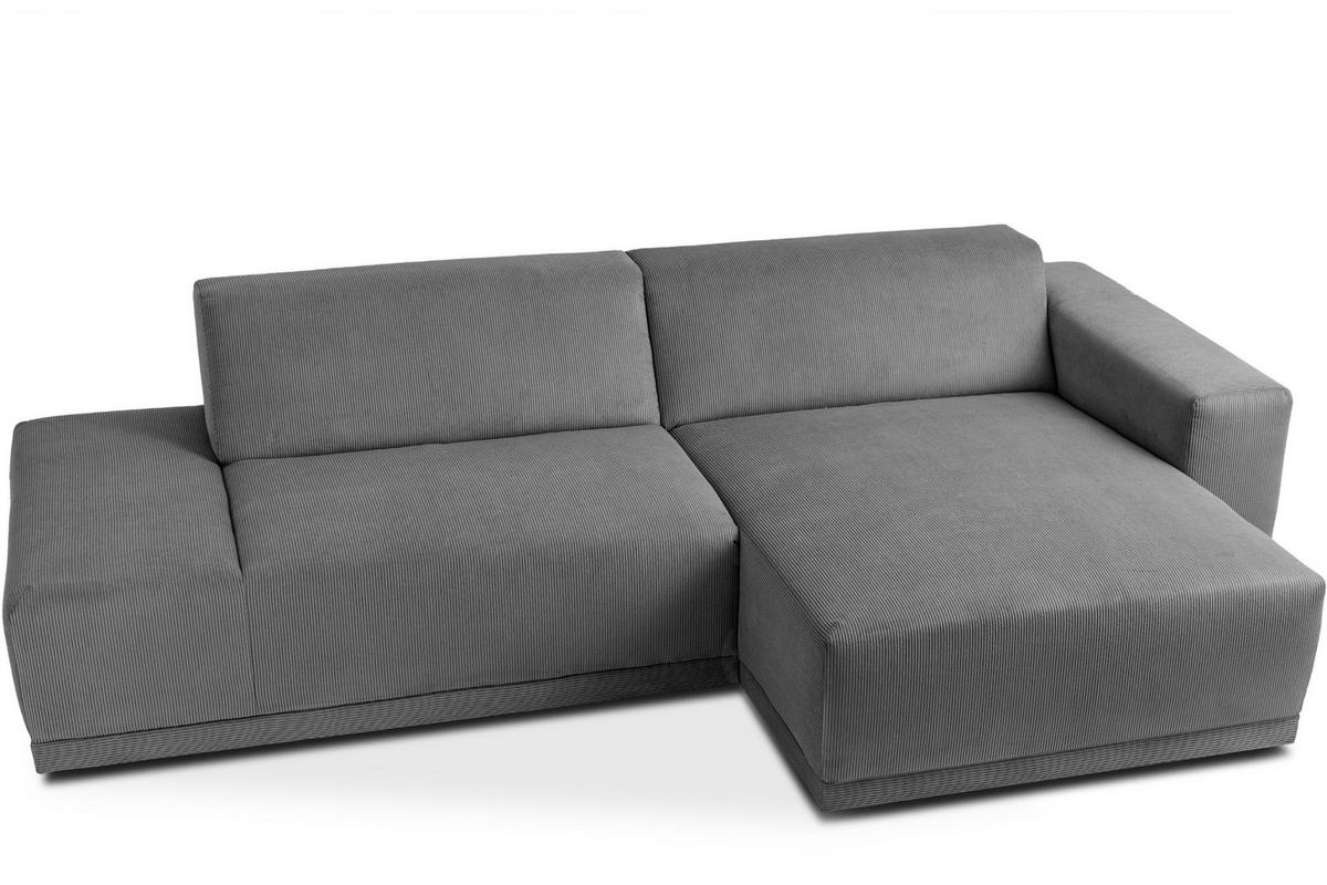 ECKSOFA-RECHTS MUDI in moderner Optik mit hochwertigem Kaltschaum, Cord-Stoff, grau - Schwarz/Grau, Textil (280/160cm) - KONSIMO®