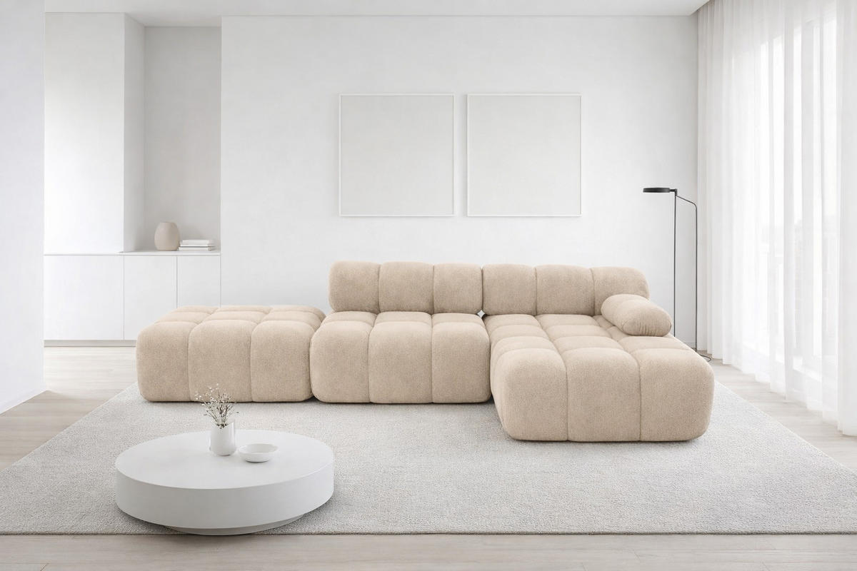 ECKSOFA L-Form Modular Mit Hocker, Veloursstoff Salvador, Beige, Rechts, Selia - Beige, Holz (285/160cm) - Kaiser Möbel