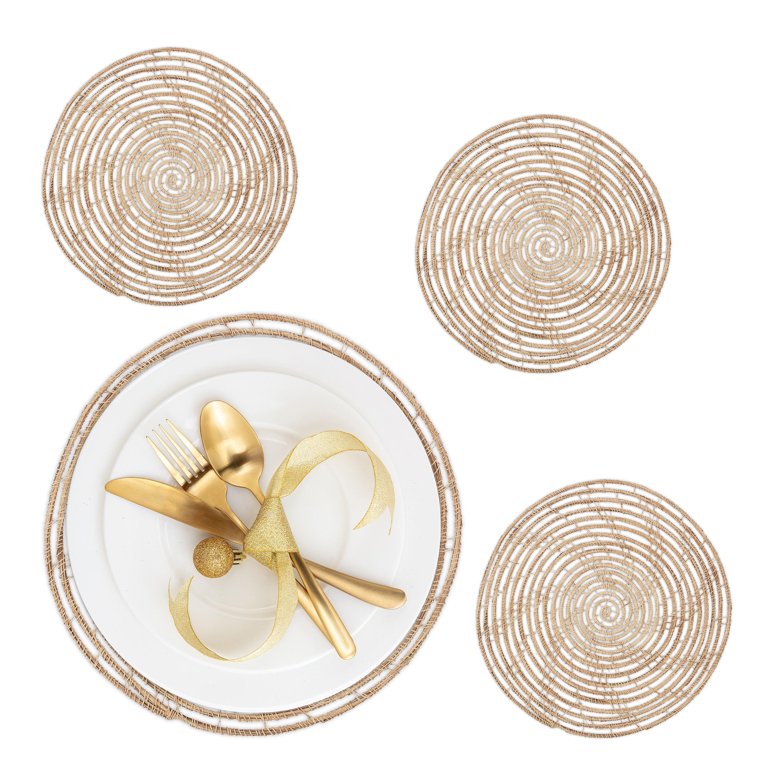 4XTISCHSET - Hellbraun, Textil (35/35/0.5cm) - Relaxdays