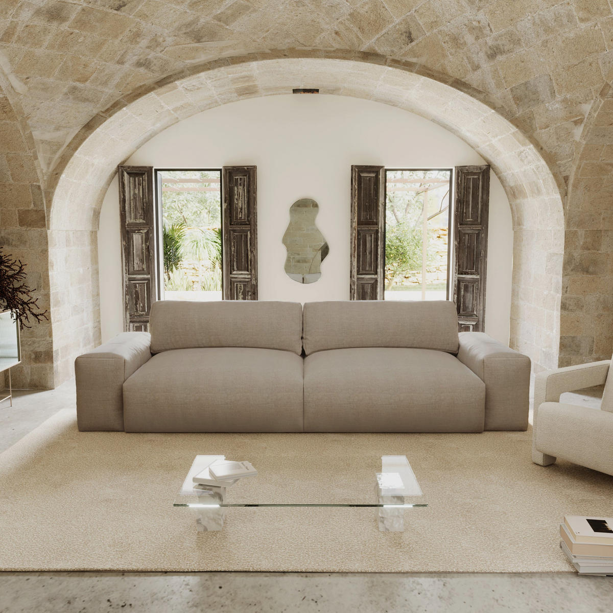 SOFA 3-SITZER Rastergewebe mit weichem Griff Taupe 220cm - Taupe, Textil (220/47/120cm) - Sia Home