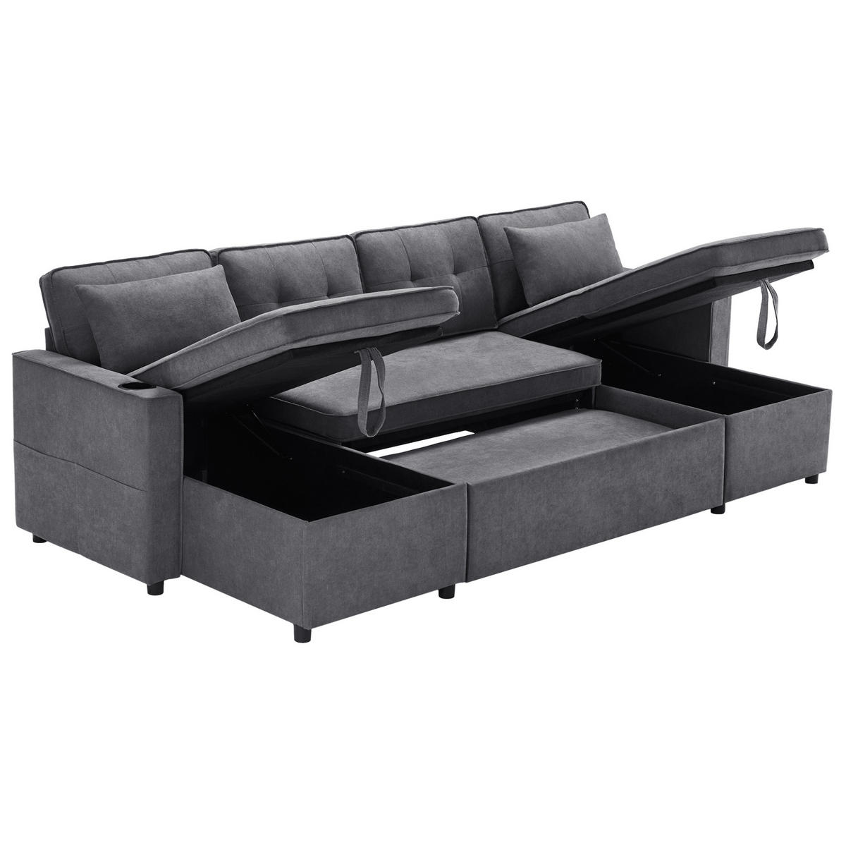 SCHLAFSOFA 270/130/86 cm in Grau – ausziehbar mit Stauraum - Grau, Textil (130/86/270cm) - BEAOK