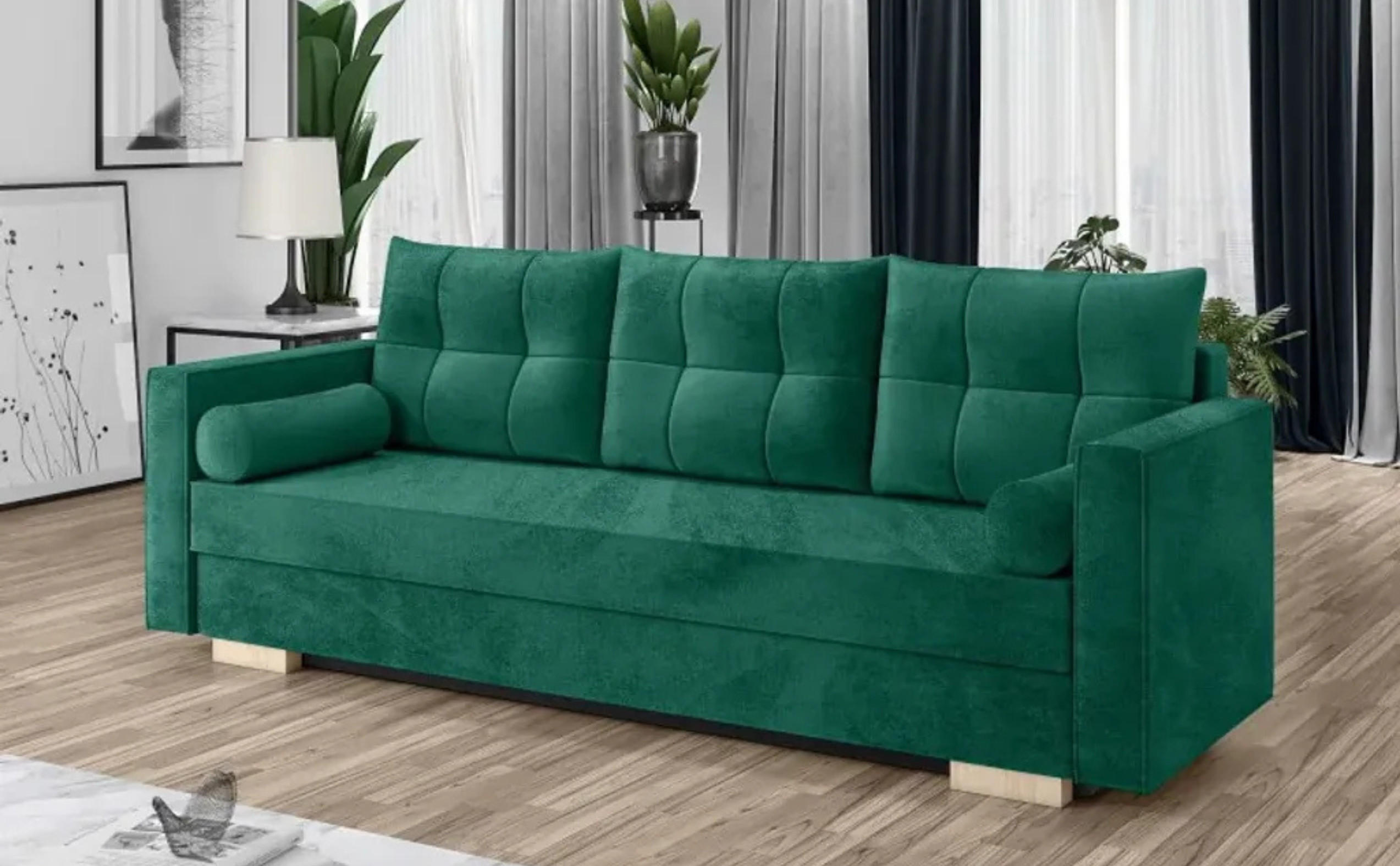 SCHLAFSOFA KAYA Sofa mit Schlaffunktion und Bettkasten, Frabe: Grün, Veloursstoff - Grün, Textil (217/92/85cm) - Sepro Meble
