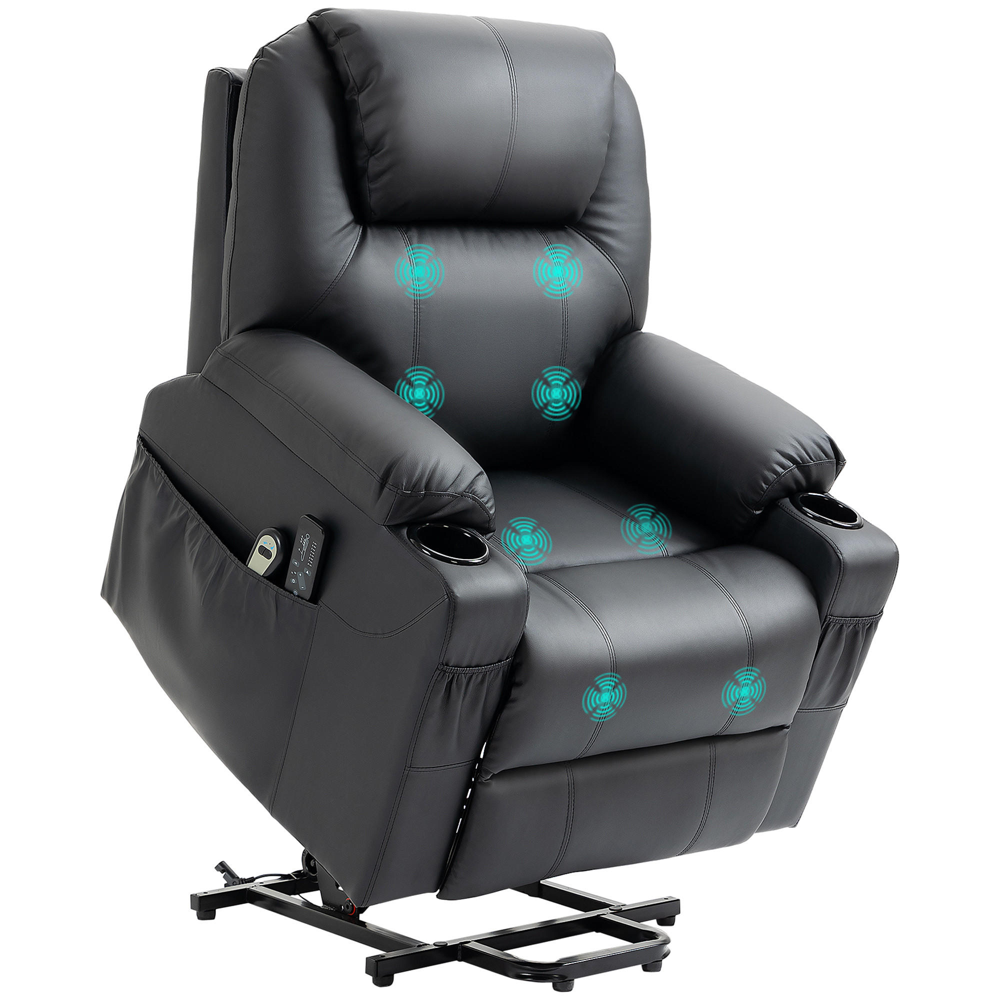 AUFSTEHSESSEL,135° verstellbar 8 Massagepunkte Fußstütze,schwarz - Schwarz, Leder (92/106/88cm) - Vallsero