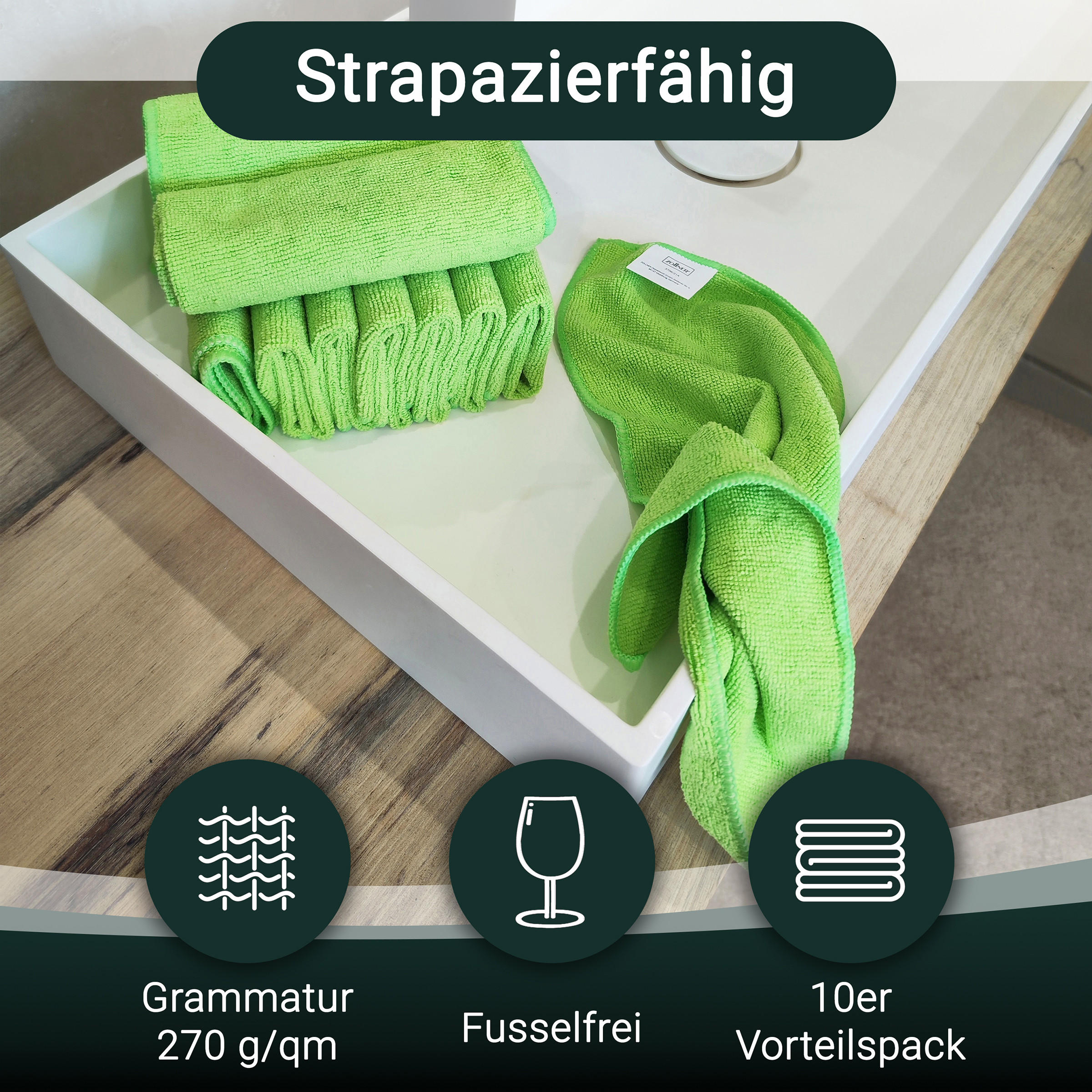 REINIGUNGSTÜCHER, 10er-Set, 32x32 cm, 80% Polyester, 20% Polyamid, farblich sortiert - Grün, Textil (32/32cm) - Zollner