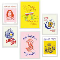 POSTER Set Mit 6 Von Lebensmitteln & Wein Im Pop Art A3 & A4 Weißer Rahmen - Weiß, Papier (29/3cm) - Nacnic