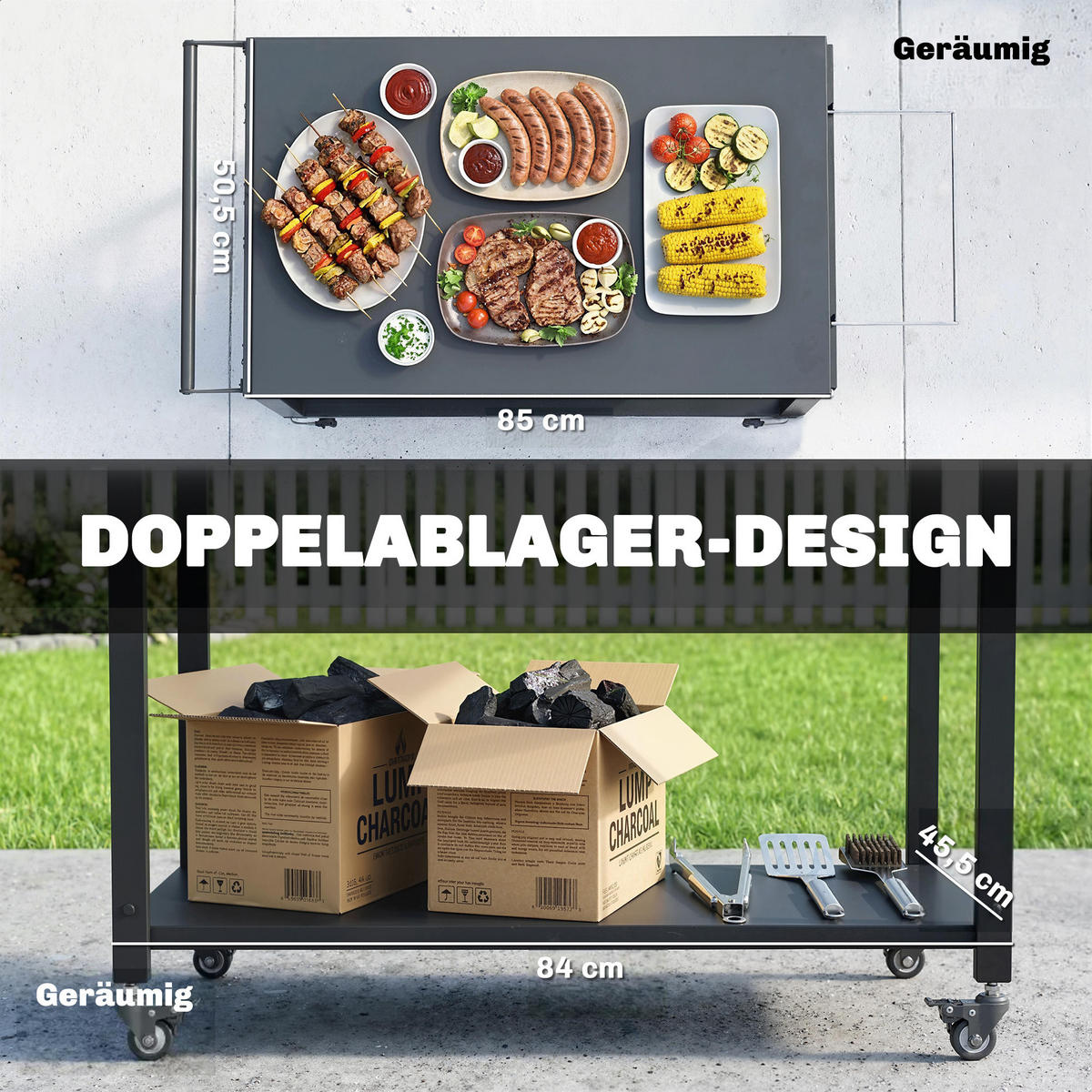 GRILLWAGEN Metall Schwarz - Schwarz, Metall (50.5/88/113cm) - Outsunny