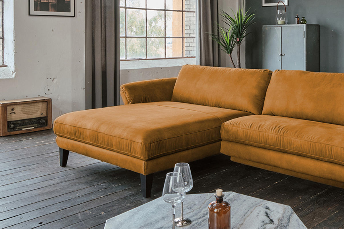 ECKSOFA MALTA Rotbraun Webstoff - Rotbraun/Cognac, Buchenholz/Textil (302/175cm) - KAWOLA