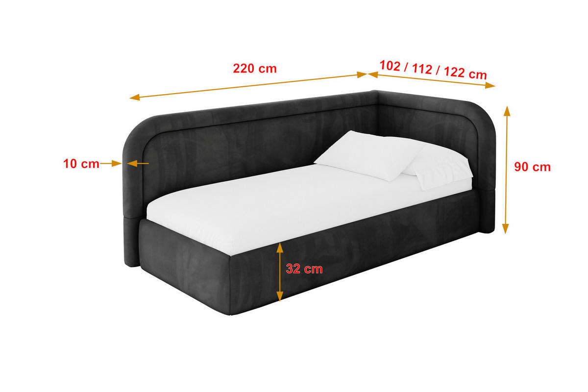 EINZELLBETT Jugendbett mit Bettkasten, Links - JOVY 80x200 Schwarz - Schwarz, Holzwerkstoff/Textil (80/200cm) - ALTDECOR