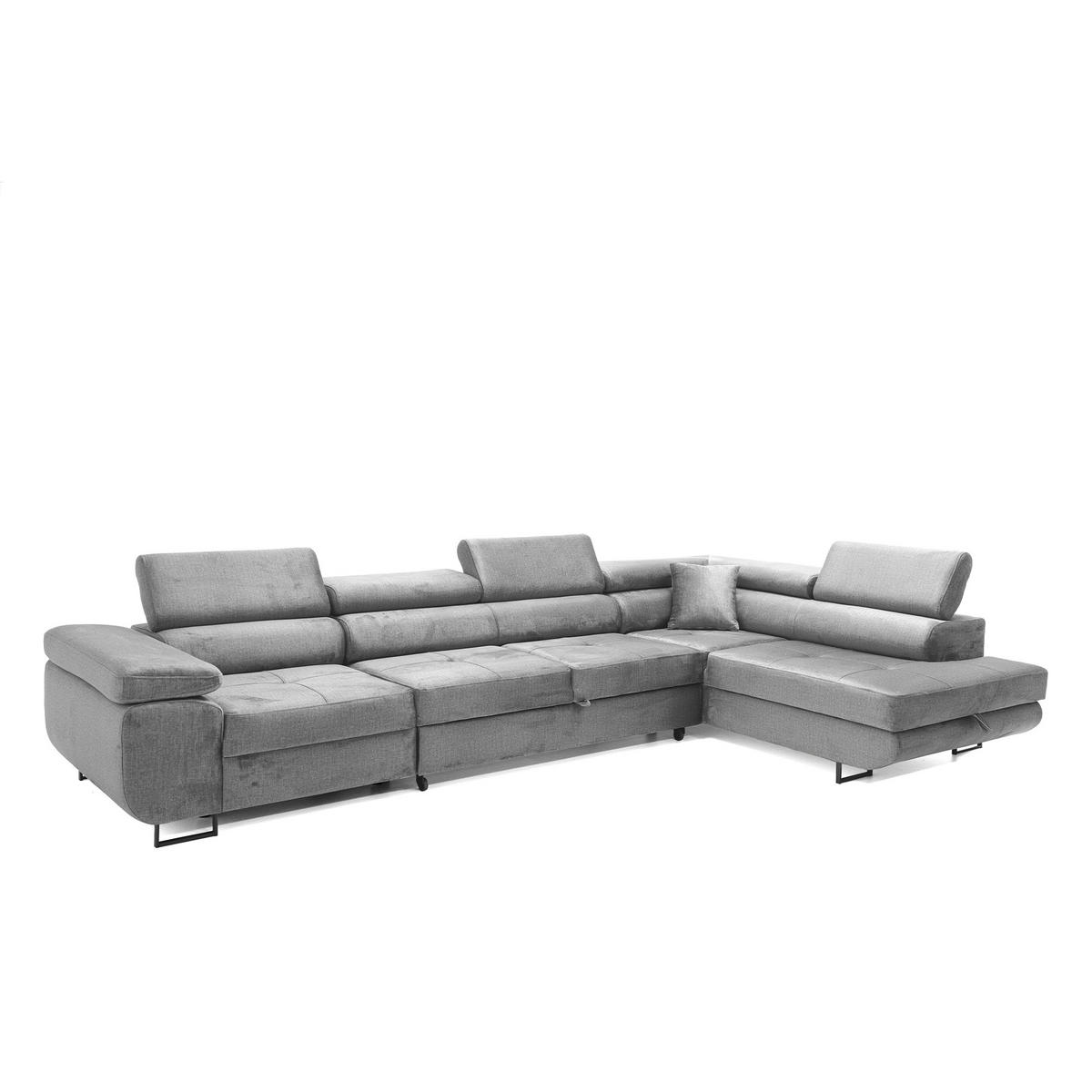 ECKSOFA WILD MAXI L Rechts mit Schlaffunktion 125x195 Velours Grau - Chromfarben/Grau, Holz/Textil (203/350cm) - Muffo