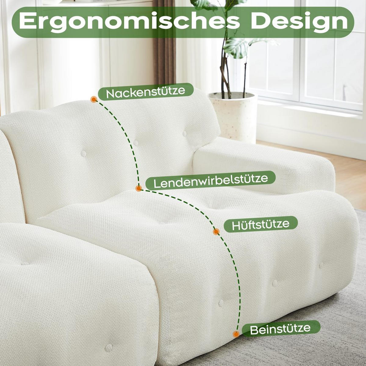 CLOUD-SOFA 2-SITZER, BREITE ARMLEHNEN, KNOPF-DESIGN - Beige, Textil (104/66/224cm)