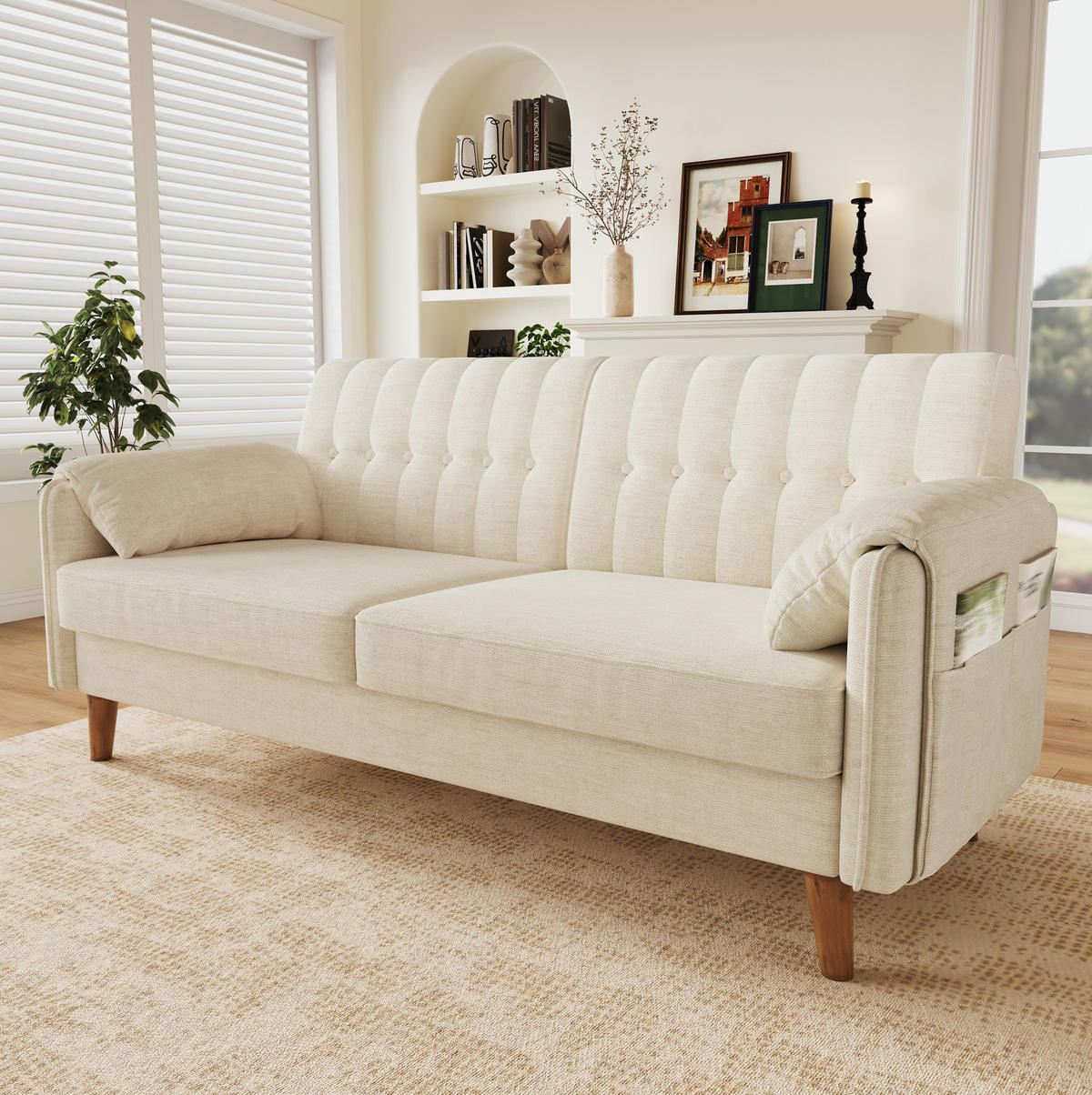 SOFA 161,5/79/83,5 cm in Beige aus Chenille mit Armlehnenkissen - Beige, Textil (79/83.5/161.5cm) - Flora Grace