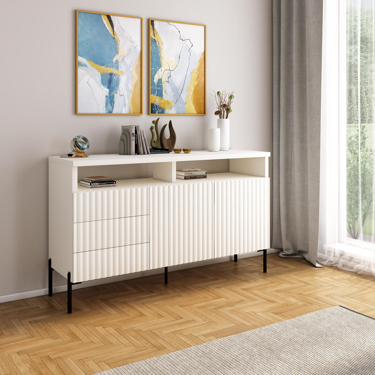 SIDEBOARD WEIß - Schwarz/Weiß, Holzwerkstoff/Metall (150/89/45cm) - FURNLUX