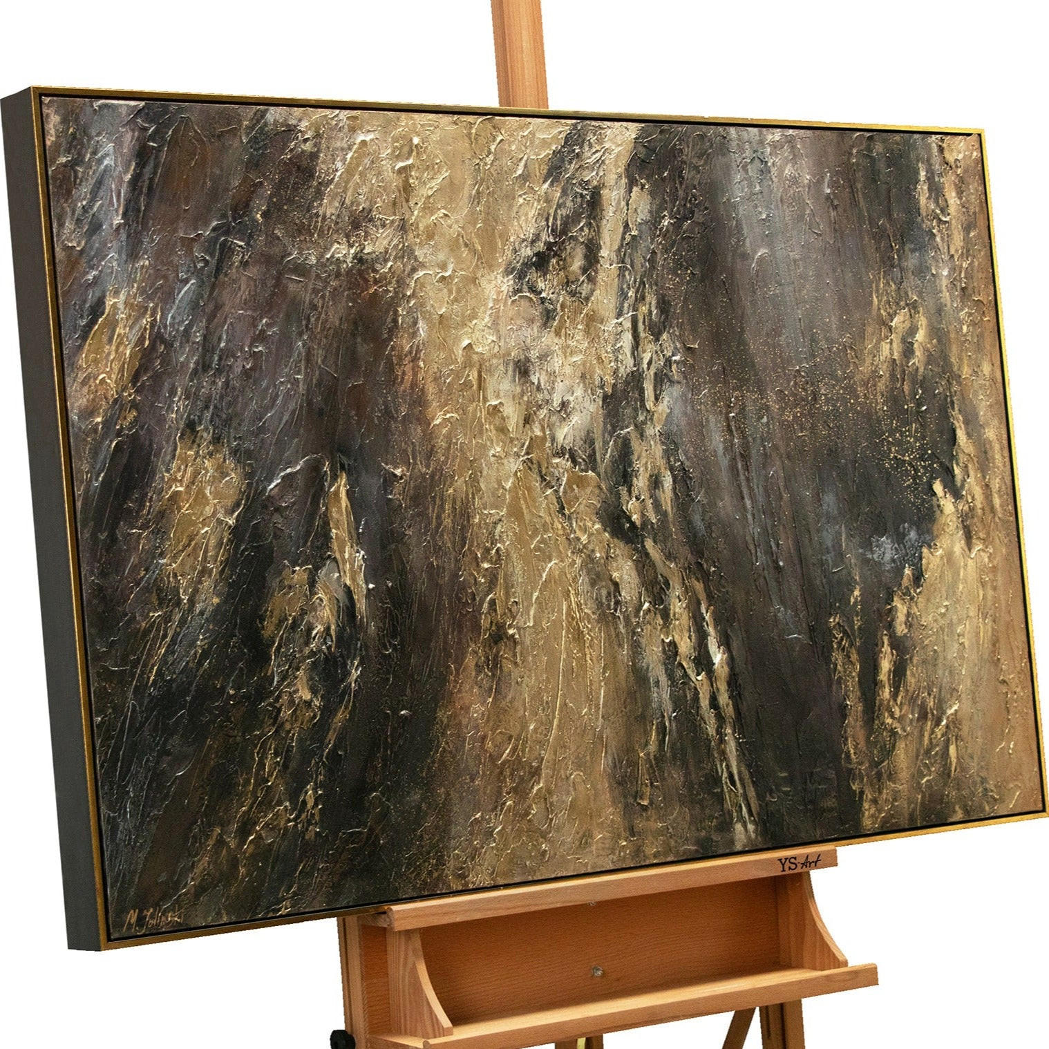GEMÄLDE Spiegelungen III Schattenfugenrahmen Schwarz-Gold 140x100 cm - Schwarz Hochglanz, Holz (140/100cm) - YS-art gallery