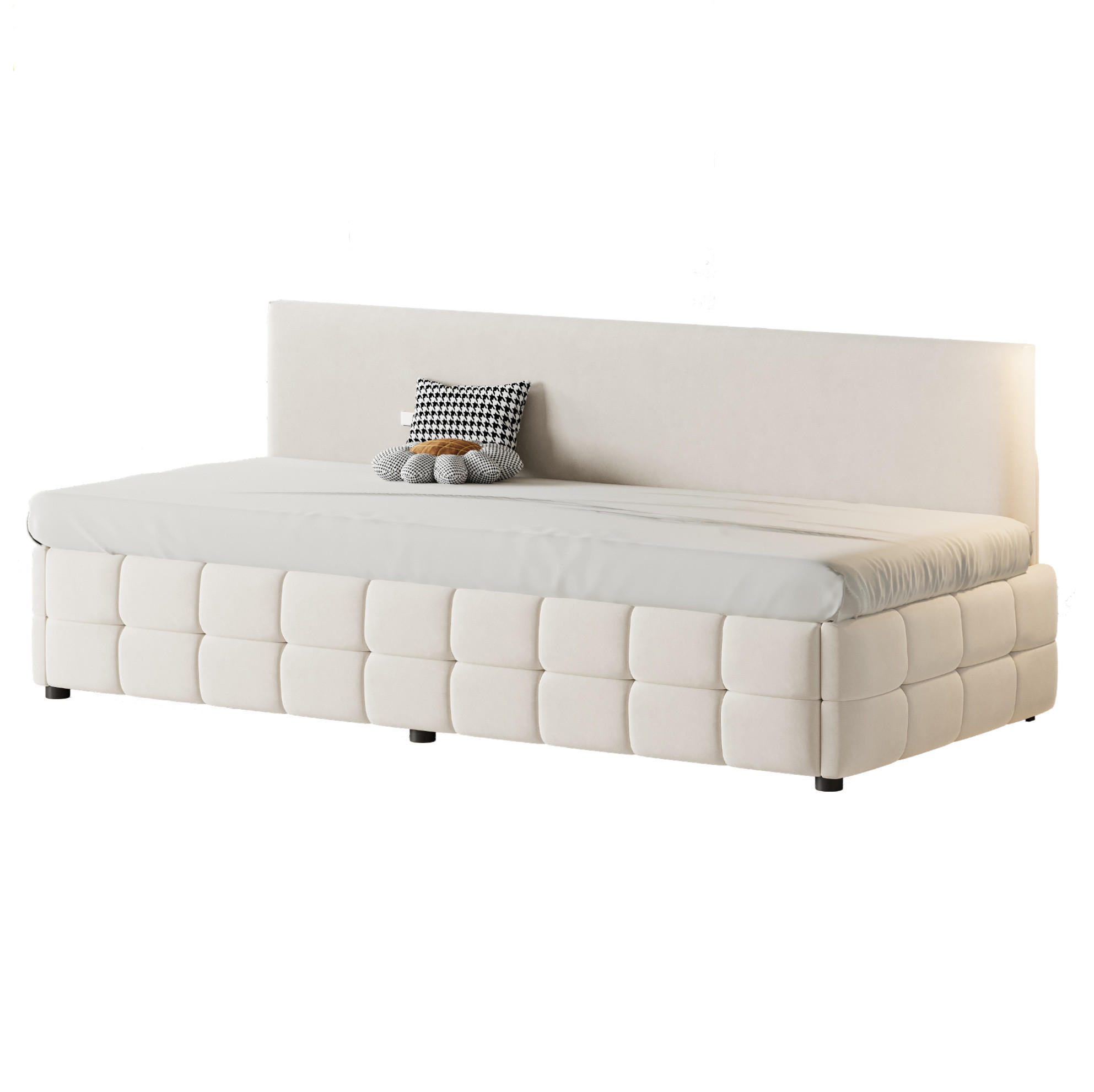 POLSTERBETT 90/200 cm Beige aus Samt mit Stauraum und Rückenlehne - Beige, Textil (90/200cm) - Flora Grace