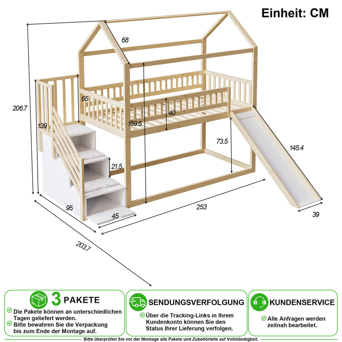 HOCHBETT 90/200 cm in Natur mit Rutsche, Stauraumleiter und Geländer - Naturfarben, Holz/Holzwerkstoff (90/200cm) - CHICFURN