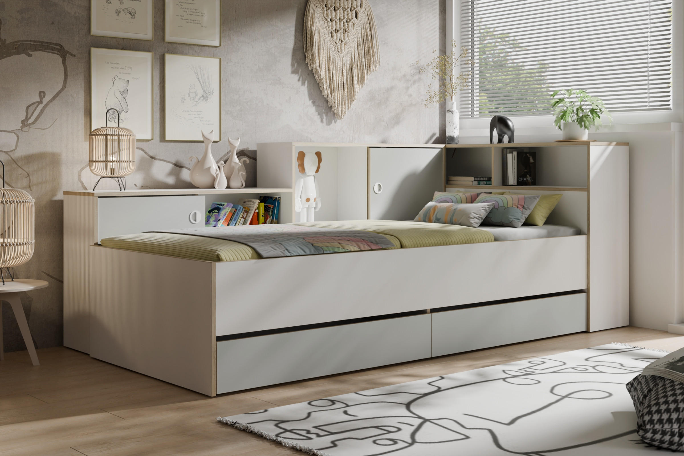 Thumbnail - Deine Möbel 24 Kinderzimmer-Set, Weiß, Grau, Eiche, Holzwerkstoff, 512x197x126 cm, Kinder- & Jugendzimmer, Jugendmöbel, ...