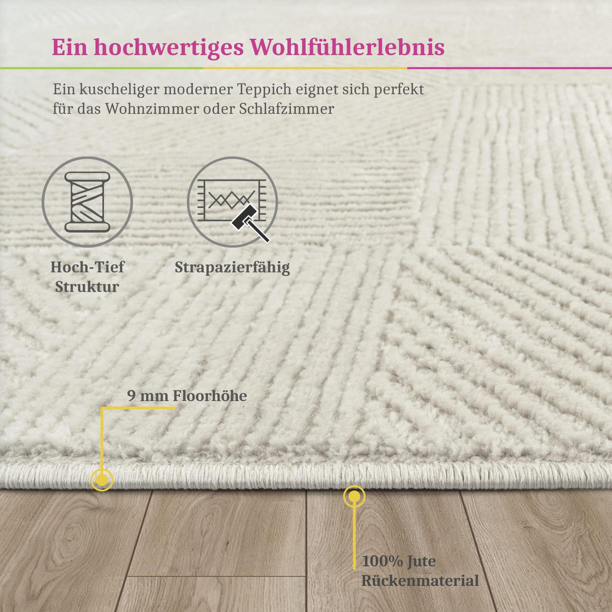 TEPPICH Kurzflor Unifarben Wohnzimmer schmutzabweisend Creme Rechteckig 160x220 - Creme, Textil (160/220cm) - KADIMA DESIGN