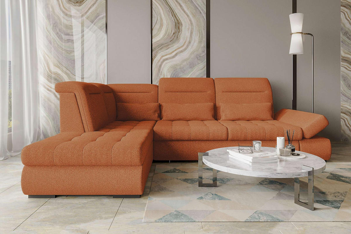 ECKSOFA Toscana Strukturstoff inkl. Schlaffunktion - Rostfarben, Textil (227/279cm) - 99rooms