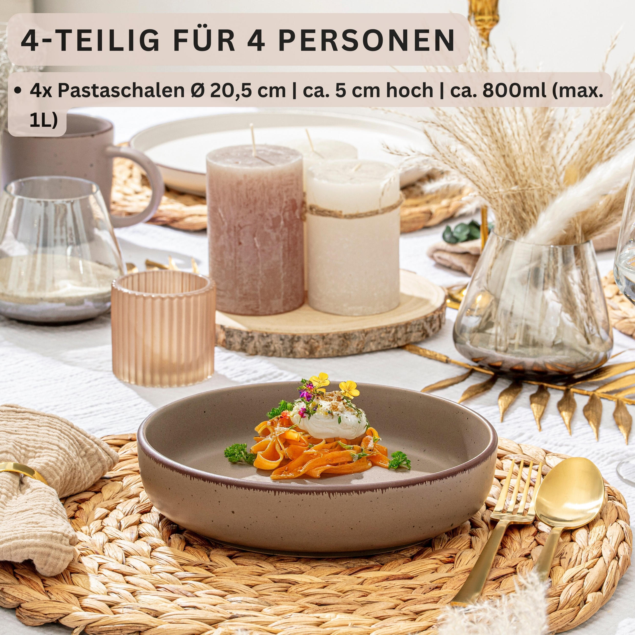 PASTASCHALEN BOMBAY OAK - 4 teilig aus Steingut - Braun, Stein (20.5cm) - Sänger