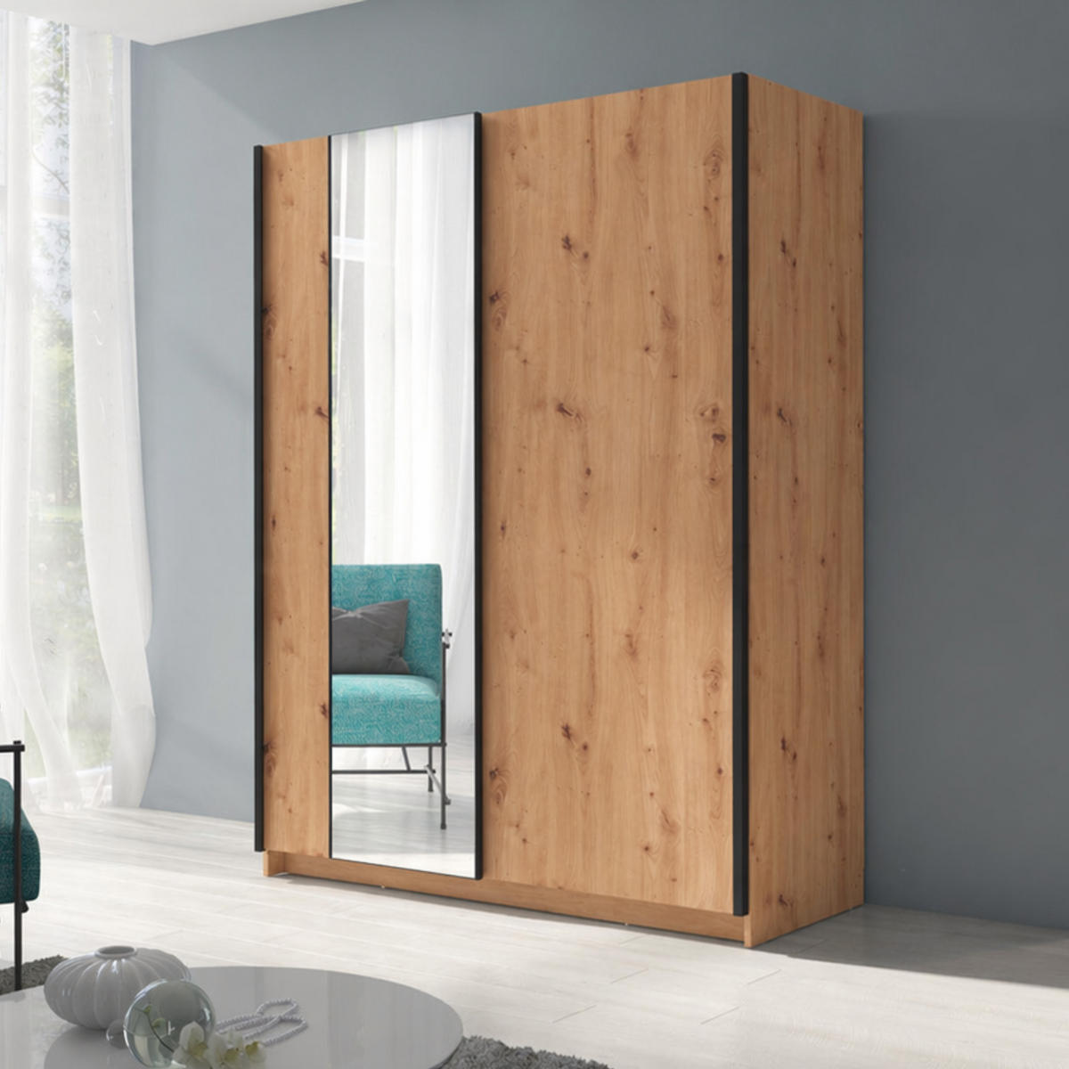 SCHWEBETÜRENSCHRANK 2-Türen 150 cm mit Spiegel in Artisan - Eiche Artisan, Holzwerkstoff (62/198.5/150.6cm) - Home Collective