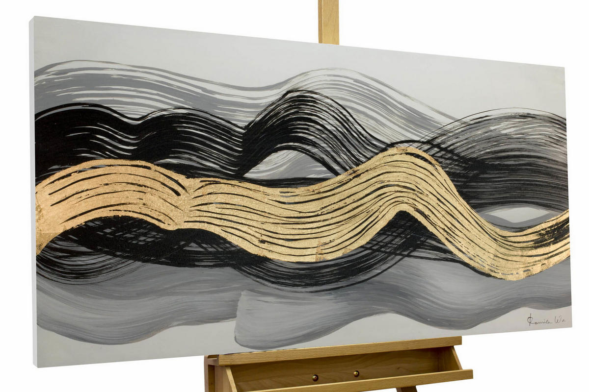 ACRYLBILD HANDGEMALT 120/60 cm - Schwarz/Weiß, Holz/Textil (1.6/60cm) - KUNSTLOFT