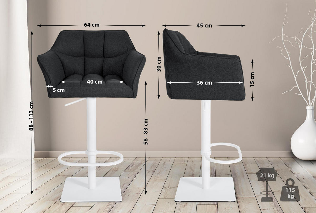 BARHOCKER Filz Anthrazit - Anthrazit/Weiß, Textil/Metall (64/88/45cm) - CLP