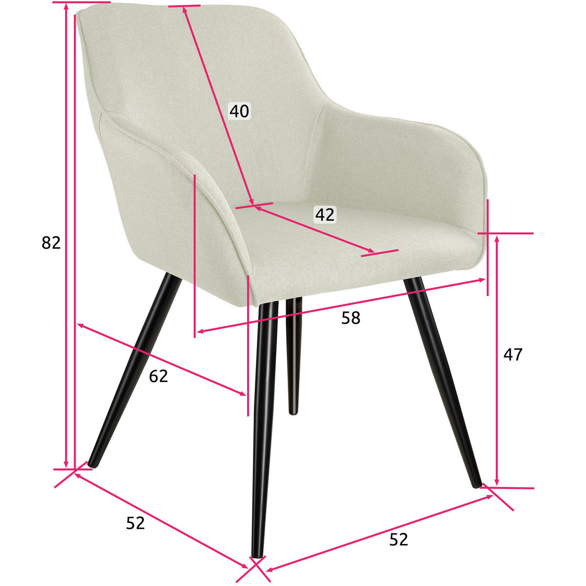 ESSZIMMERSTUHL 6er Set Marilyn 58 x 62 x 82 cm crème/schwarz - Creme/Schwarz, Textil (58/82/62cm) - tectake