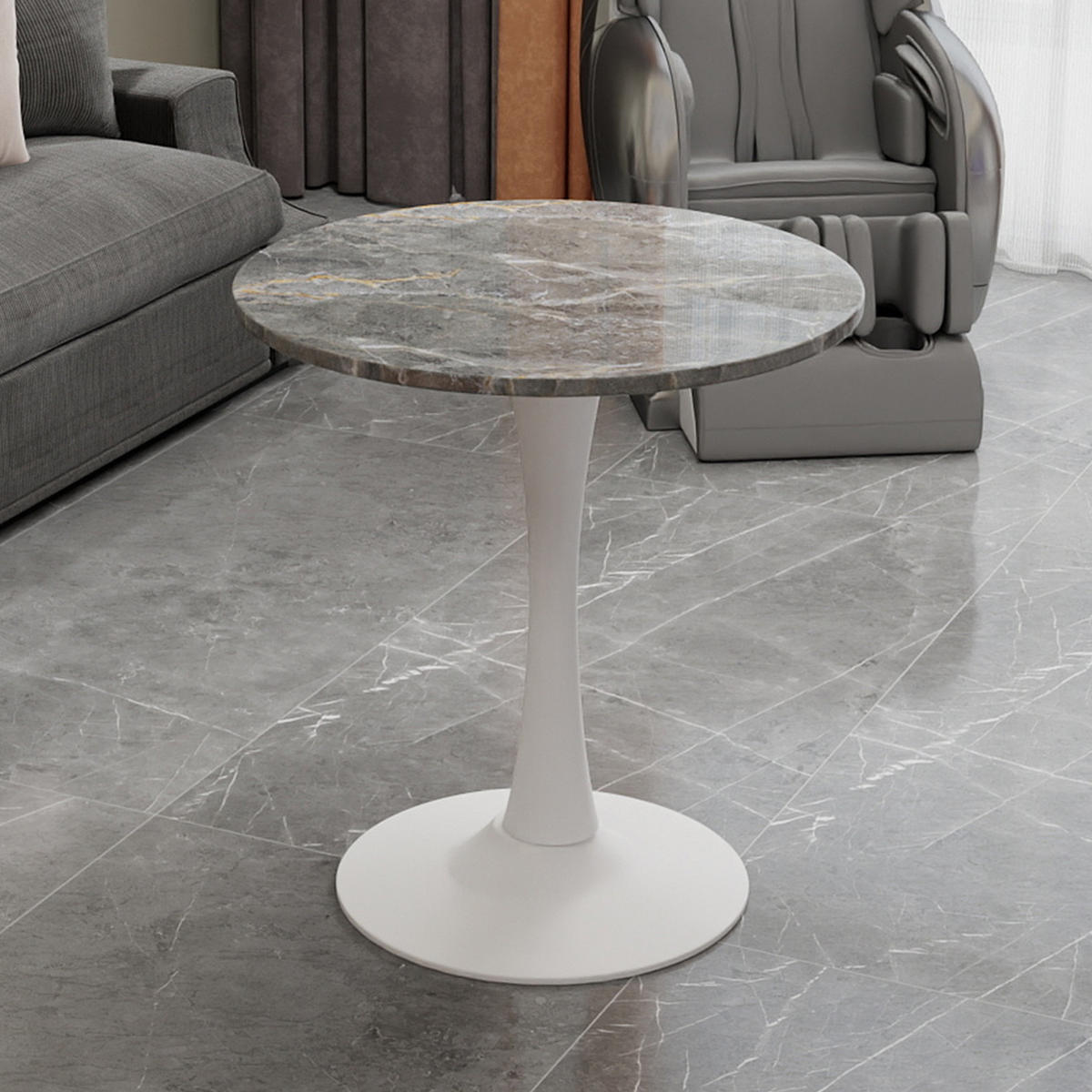 COUCHTISCH 70/70/72 cm aus Kunstmarmor in Antikweiß/Grau mit minimalistischer Optik - Weiß, Stein (70/70/72cm) - OKMYHOME