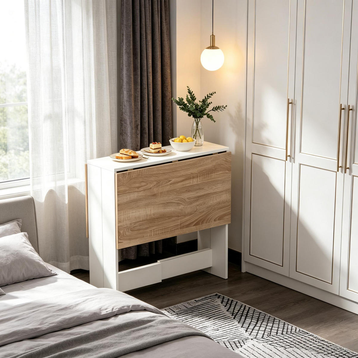 KLAPPTISCH DE-37256 zweifarbig mit MDF-Konstruktion Eiche/Weiß - Eichefarben, Holzwerkstoff (76/103/73.5cm) - ComfortXL