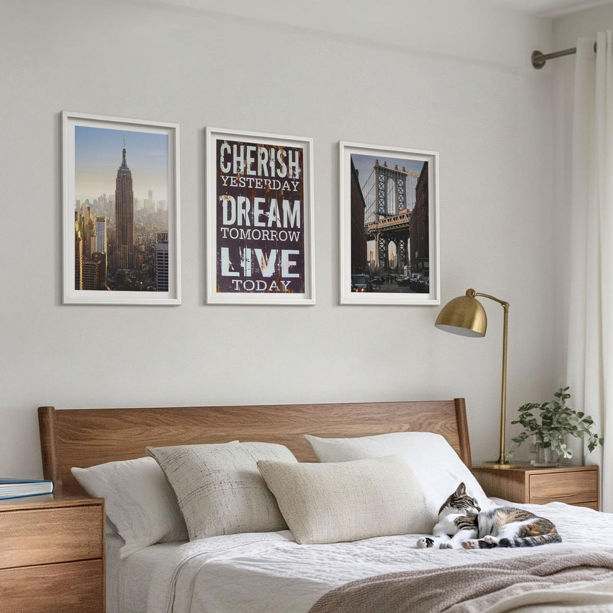 WANDBILDER 3er-Set - 40x60 cm Weißer Rahmen - Zitat über New Yorker Landschaften - Weiß, Kunststoff (40/60cm) - ArtPrintCave