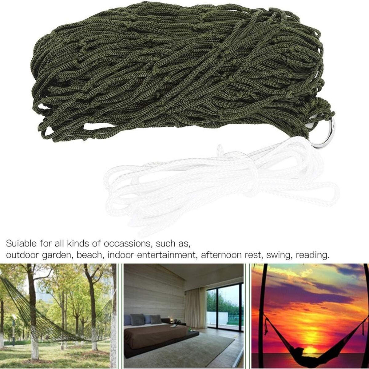 HÄNGEMATTE Netz, Nylon, 250x150cm, Camping - Grün, Textil (250/1/150cm) - Authentics