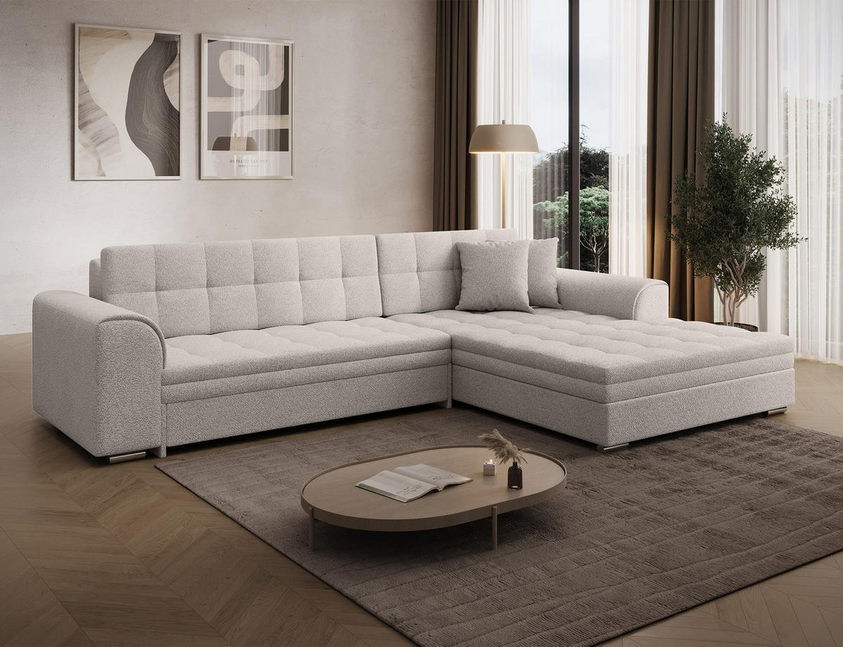 ECKSOFA SORENTO mit Schlaffunktion & Delfin-Mechanismus – Wohnlandschaft in L-Form 296 cm - Weiß, Kunststoff (296/78cm) - Wohnideebilder