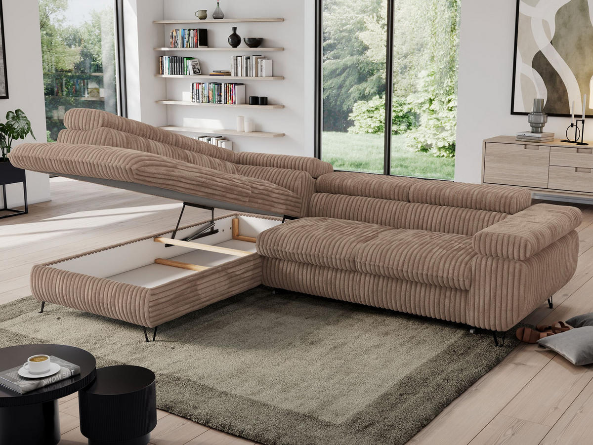 ECKSOFA PEDRO L Braun Cord - Links Seite - Schwarz/Braun, Textil/Metall (208/273cm) - MKS