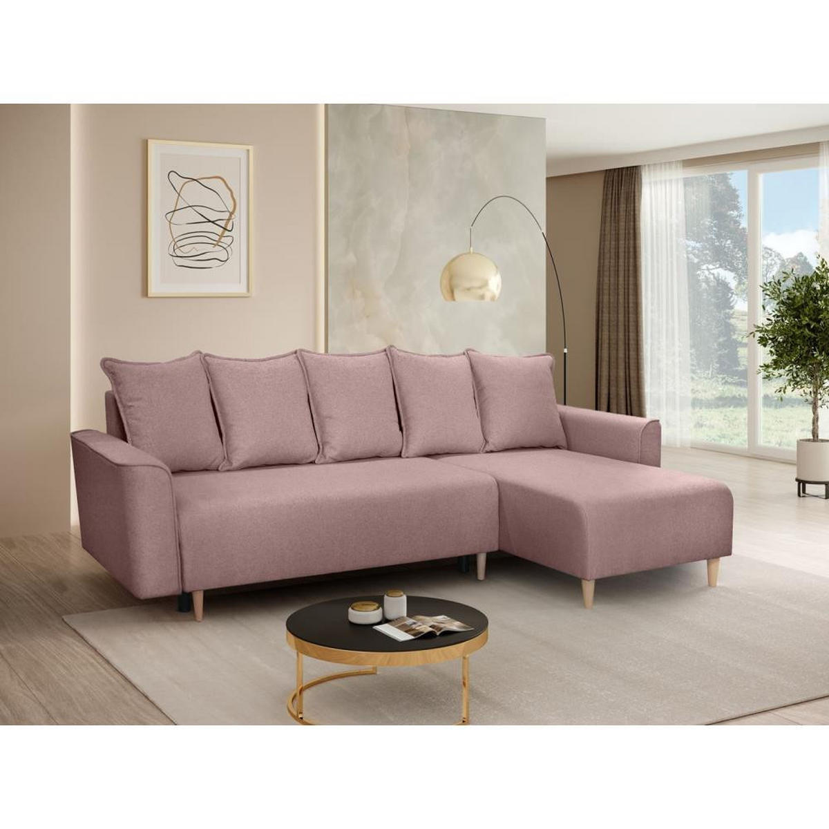 ECKSCHLAFSOFA Willow rosa - Rosa, Textil (225/150cm) - Beautysofa