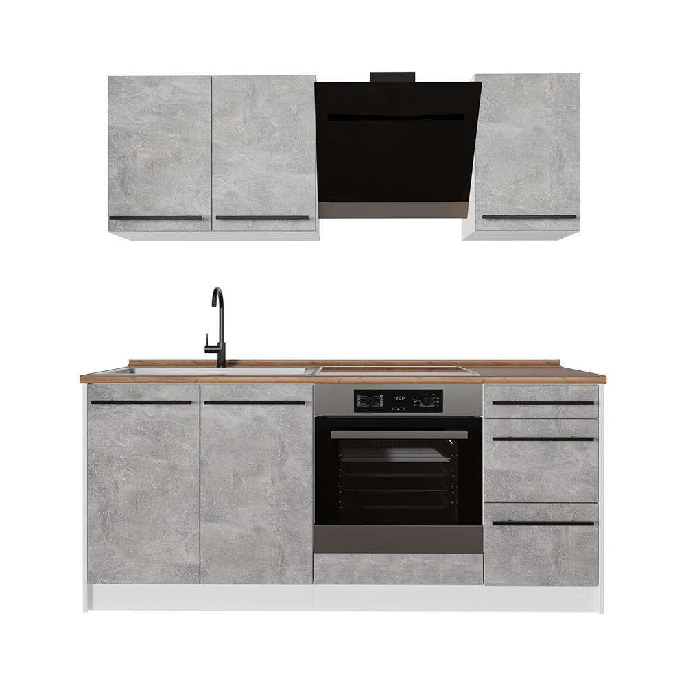 JEDNOTKOVÁ KUCHYNĚ R-Line, Beton/Bílá, 180 cm, PD Dub - šedá/bílá, kompozitní dřevo (180/206.8/60cm) - Vicco