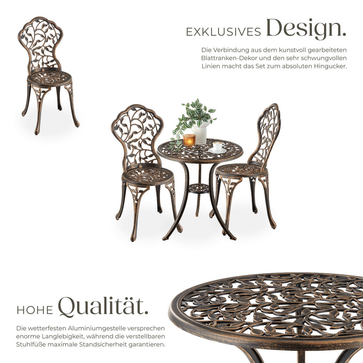 BISTROTISCH-SET Lyon,Belastbarkeit Stuhl 120 kg,schwarz/grau - Schwarz/Grau, Naturmaterialien/Metall - tectake