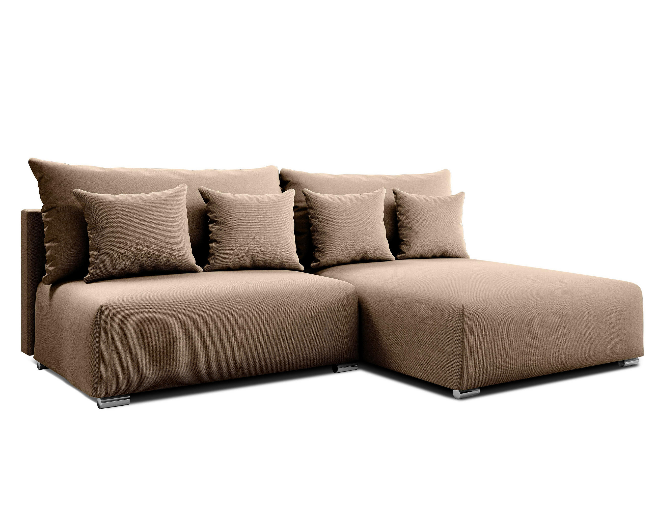 ECKSOFA L Form Ederra Beige Stoff 208/190/91 cm – großes Sofa mit Schlaffunktion R - Beige/Silberfarben, Textil/Metall (208/190cm) - AX Living