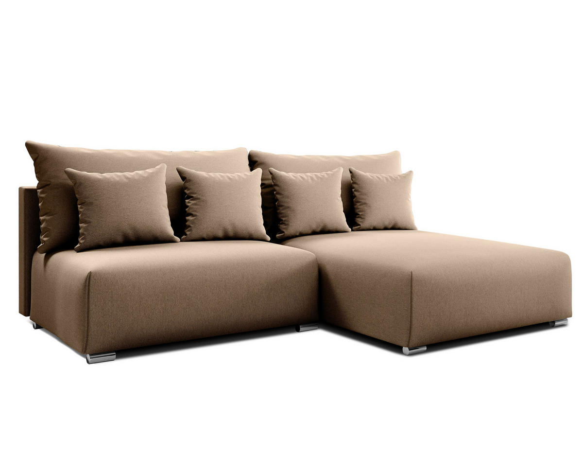 ECKSOFA L Form Ederra Beige Stoff 208/190/91 cm – großes Sofa mit Schlaffunktion R - Beige/Silberfarben, Textil/Metall (208/190cm) - AX Living