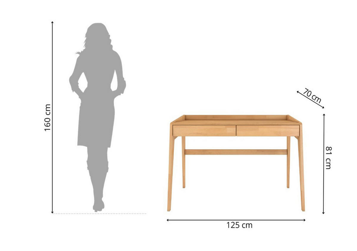 SCHREIBTISCH Lisa, 125/70/81 cm in Naturfarben, Buchenholz - Buchefarben, Holz/Buchenholz (70/125/81cm) - Visby