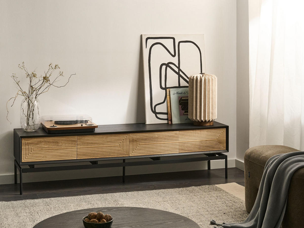 TV-MÖBEL Schwarz/Hellbraun Lancelin - Hellbraun/Schwarz, Holzwerkstoff (180/46/35cm) - Beliani