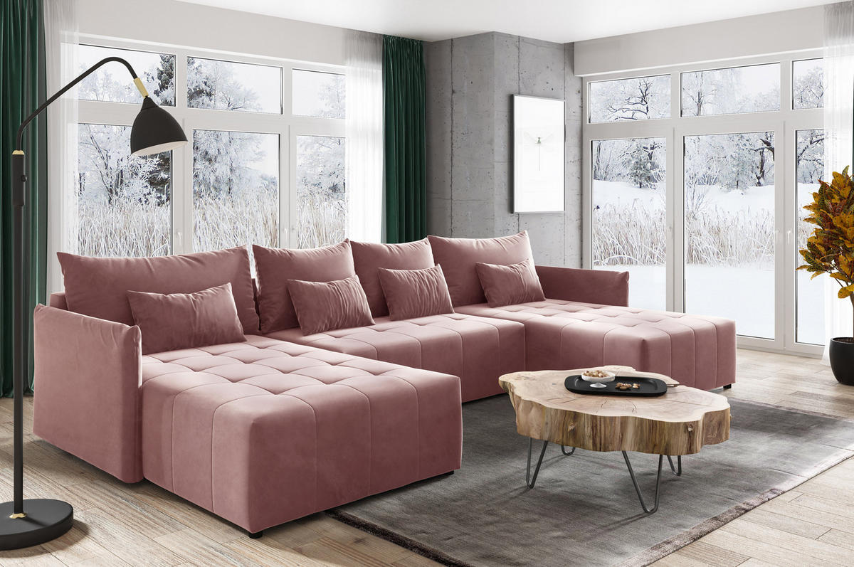 WOHNLANDSCHAFT Leno U - Rosa, Holz/Textil (365/80/180cm) - Sofnet