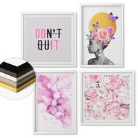 WANDBILDER 4er-Set - 50x50 cm & 40x60 cm Weißer Rahmen - Abstraktes Blumenporträt einer Frau - Weiß, Kunststoff (50/50cm) - ArtPrintCave
