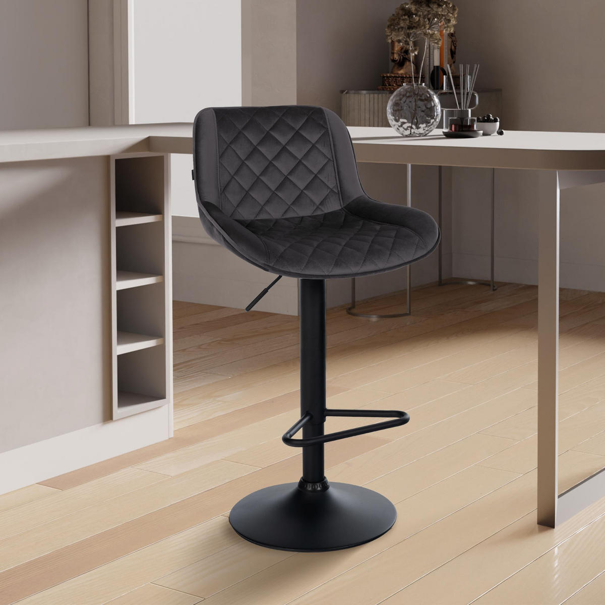 BARHOCKER Samt Schwarz - Schwarz, Textil/Metall (50/84/52cm) - CLP