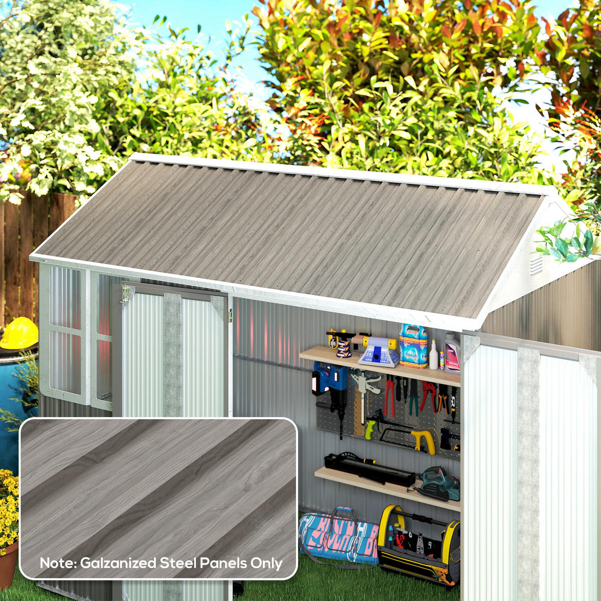 GERÄTEHAUS Grau wasserdicht verzinkter Stahl 129/45/0.03 cm 12er-Set - Hellgrau, Metall (129/45cm) - PANGIVO