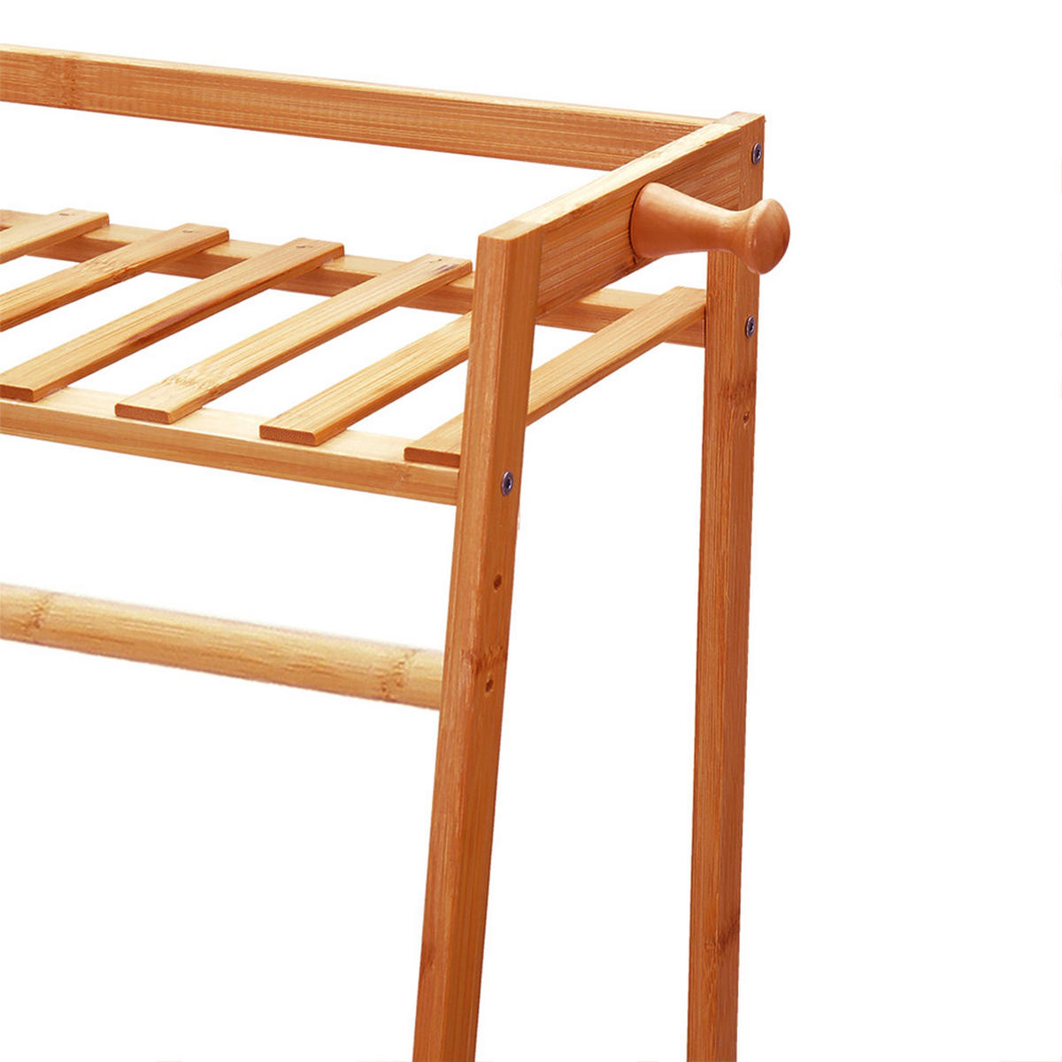 GARDEROBENSTÄNDER 130/40/140 cm 7-Ablagefächer Kleiderstange Haken Freistehend Bambus Braun - Braun, Holz (130/140/40cm) - Livingandhome