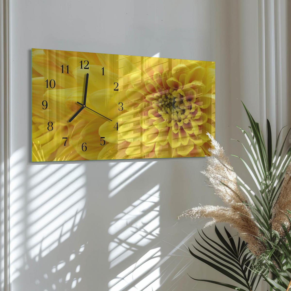 WANDUHR 60x30 cm - Bambuspflanze - Gelb, Glas (60/30/0.4cm) - TULUP