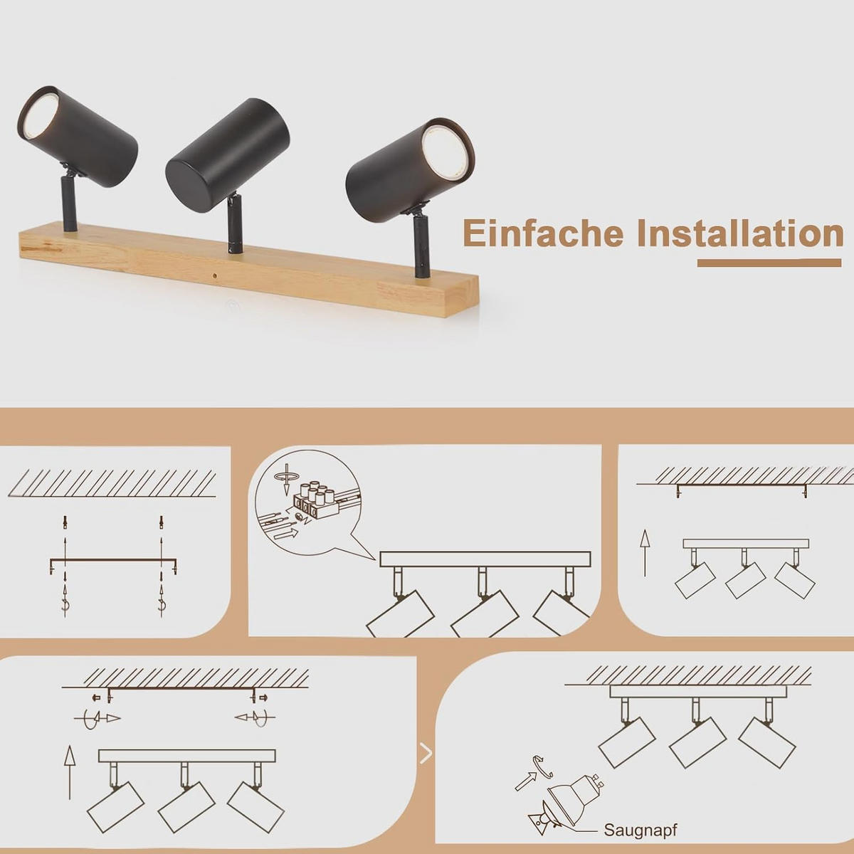 DECKENSTRAHLER Glühberg 10.5/14.3/41 cm - Schwarz, Metall (41/10.5/14.3cm) - ZMH