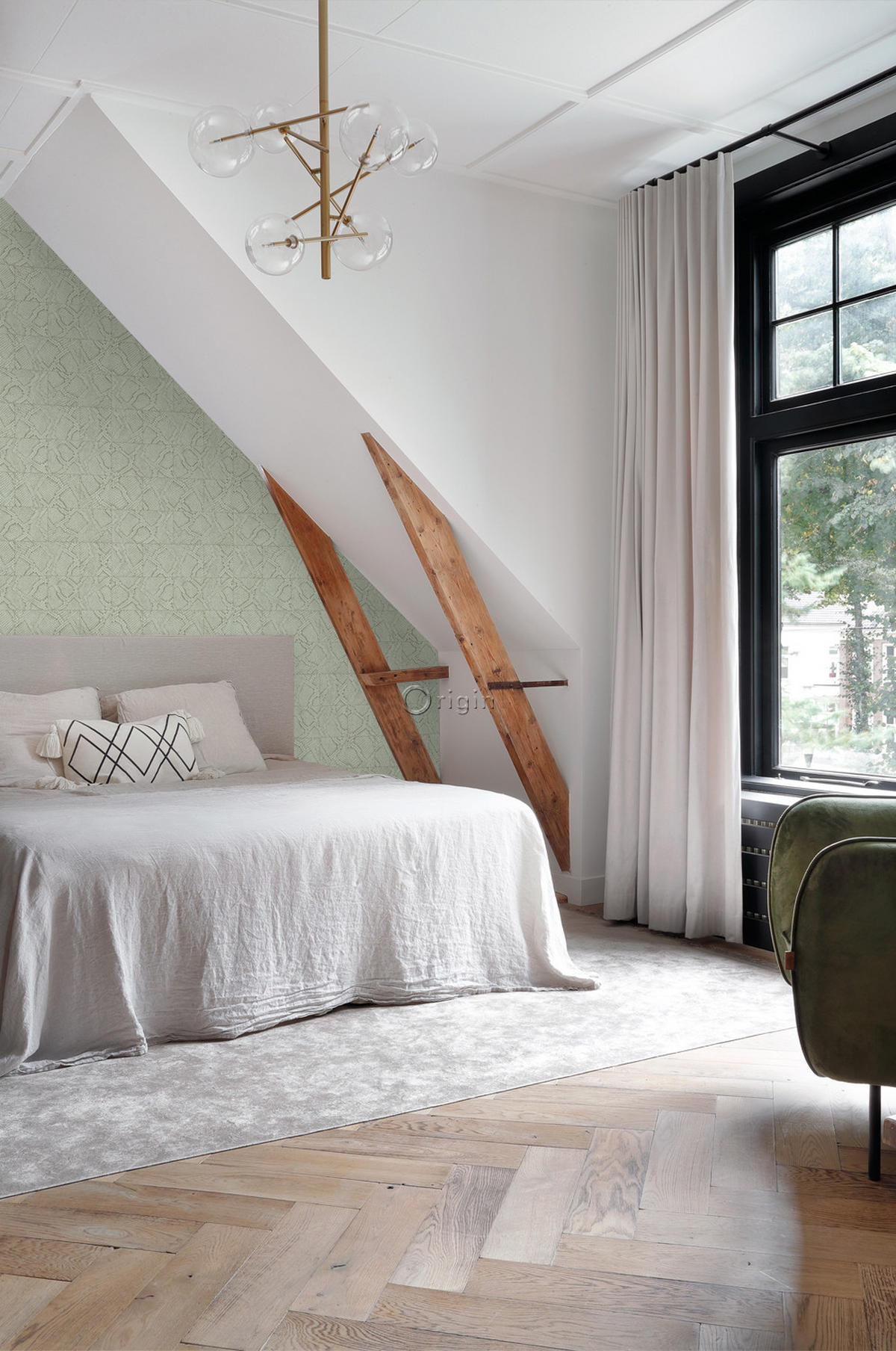 TAPETE Fliesenmuster mit Schlangenhaut-Motiv 53 cm x 10.05 m - Grau, Papier (53/1000cm) - Origin Wallcoverings