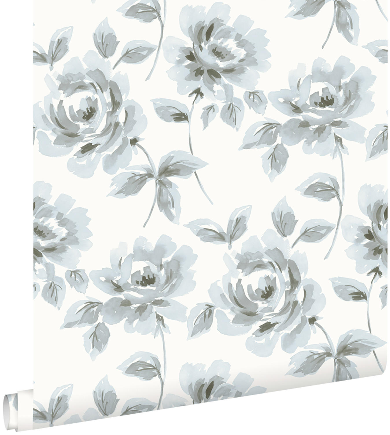 TAPETE Aquarell gemalte Rosen 53 cm x 10.05 m - Grau, Papier (53/1000cm) - ESTAhome