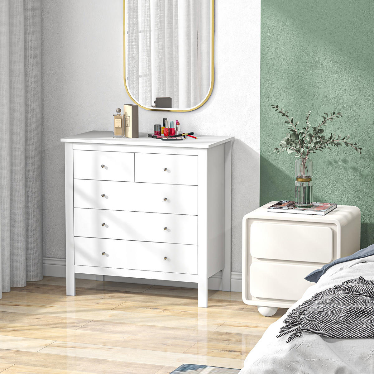 KOMOODE DE-12918 5 Schubladen, Metallauszüge Weiß - Weiß, Holzwerkstoff (79/80.5/39.5cm) - ComfortXL